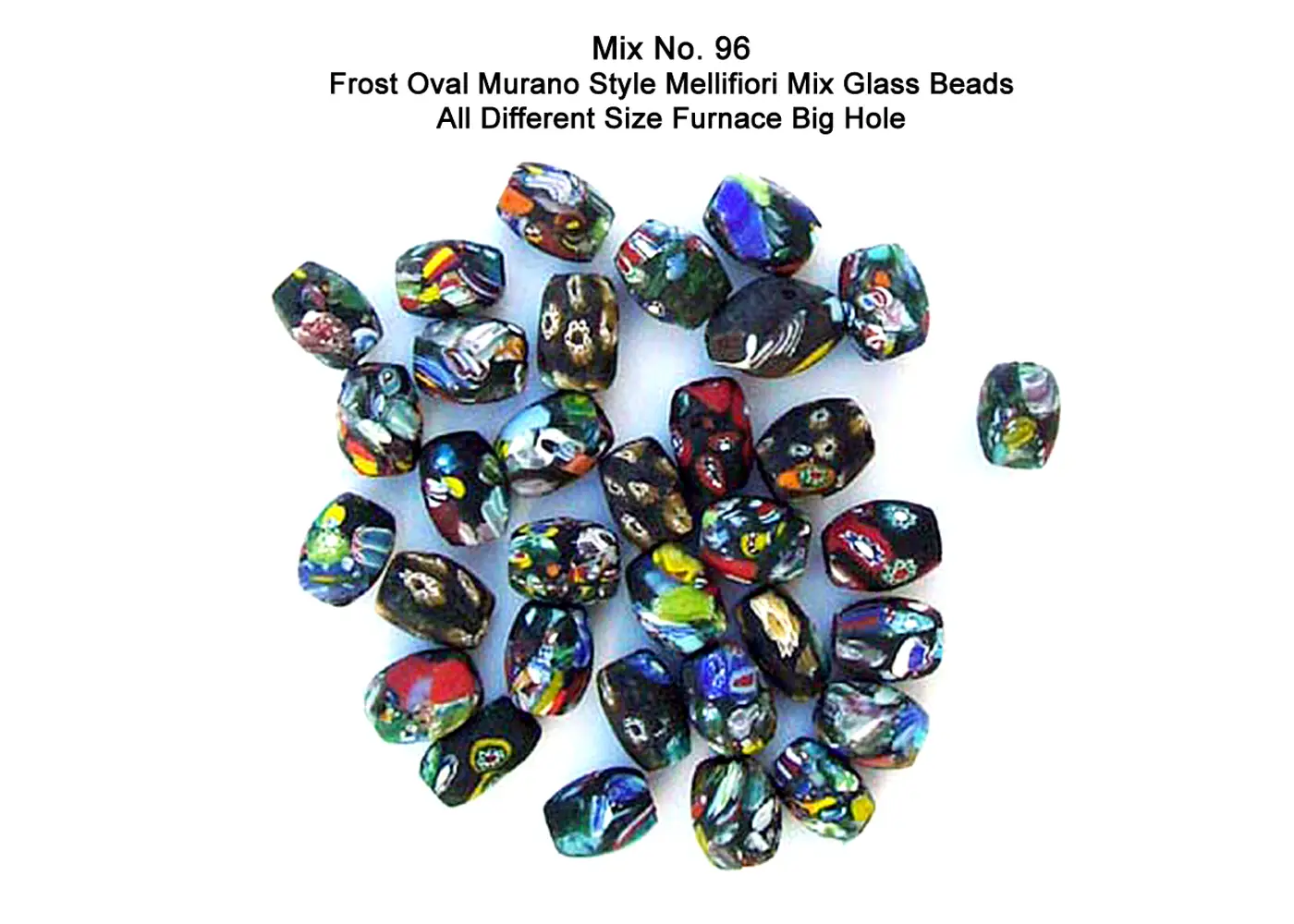 Frost oval Murano style mellifiori mix glass beads all different size furnace big hole